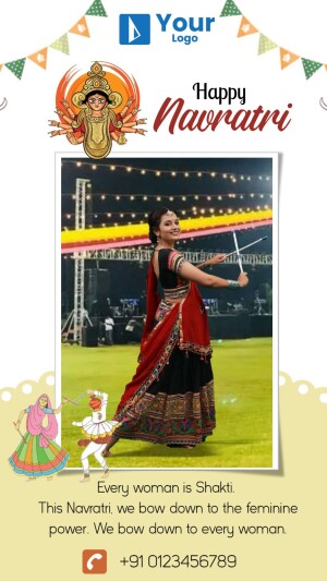 Navratri festival image with a woman performing Garba dance