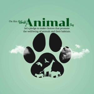 World Animal Day graphic with paw print silhouette containing animals