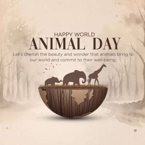 World Animal Day illustration with elephants and giraffe on a globe