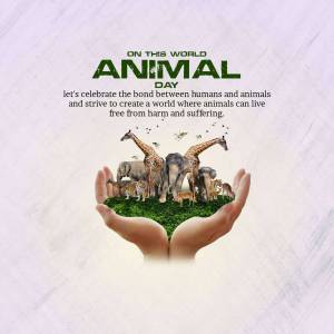 Hands cradling a diverse group of animals for World Animal Day