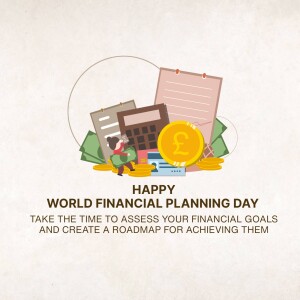 Illustration of a person carrying money with financial tools and text 'World Financial Planning Day'