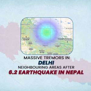 Map showing tremors felt in Delhi and surrounding areas after a 6.2 magnitude earthquake in Nepal.