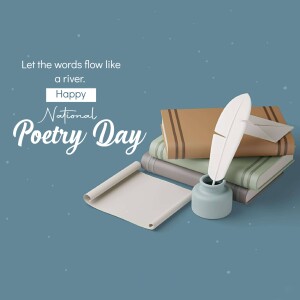 National Poetry Day illustration with books, quill, and inkwell