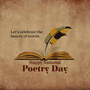 Image of an open book and a quill pen with the text 'Happy National Poetry Day'