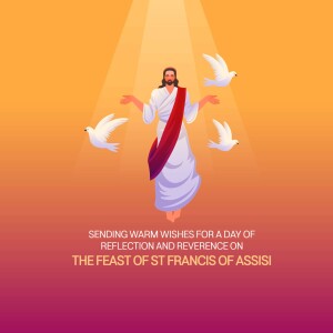 Illustration of Jesus with doves and text wishing a day of reflection.