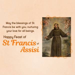 Image of St. Francis of Assisi with a blessing and text wishing a Happy Feast Day.