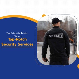 Security guard with radio, promoting security services