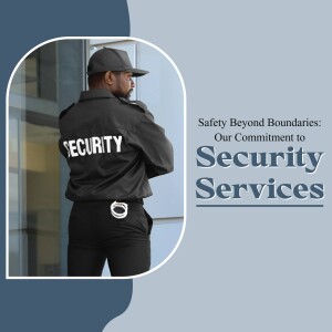 Security guard standing with back to camera, promoting security services.