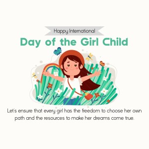 Illustration of a girl in a field with a rainbow, celebrating International Day of the Girl Child.