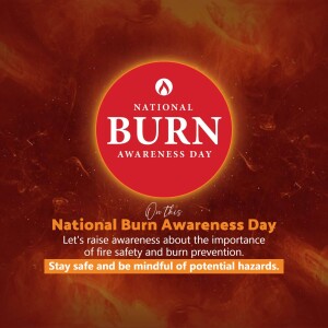 National Burn Awareness Day promotional image with a flame symbol and text.