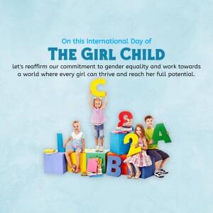 Children with building blocks spelling GIRL, celebrating International Day of the Girl Child