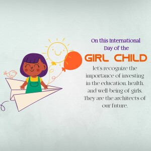 Illustration of a girl flying on a paper airplane with a balloon, celebrating International Day of the Girl Child.