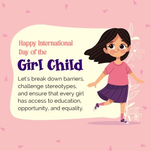 Illustration of a smiling girl with text celebrating International Day of the Girl Child.