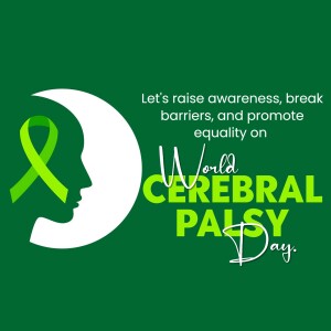 Image promoting World Cerebral Palsy Day with a green ribbon and silhouette.