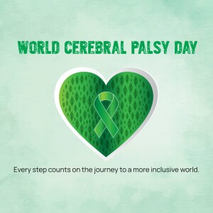 World Cerebral Palsy Day graphic with a green ribbon and heart