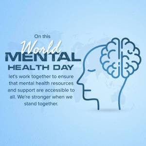 Illustration of a human head with a brain outline, promoting World Mental Health Day.