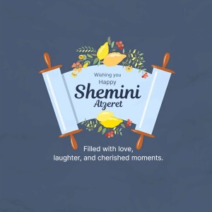 Illustration of a scroll with the text 'Shemini Atzeret' and floral decorations.