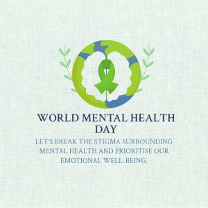 World Mental Health Day graphic with a globe and ribbon