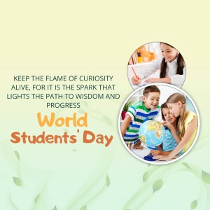Image celebrating World Students' Day with children learning and a globe.