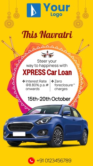 Navratri offer for XPRESS Car Loan with a car image and festive decorations.