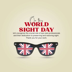 World Sight Day graphic with sunglasses reflecting the Union Jack flag.