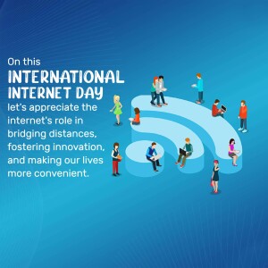 Illustration of people interacting with a Wi-Fi signal on International Internet Day