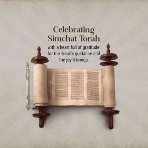 Image of a Torah scroll with the text 'Celebrating Simchat Torah'