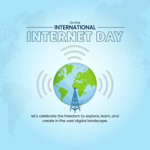 Image celebrating International Internet Day with a globe and signal waves.