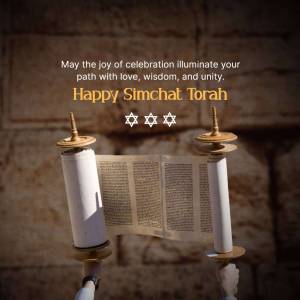 Simchat Torah celebration with Torah scroll and candles
