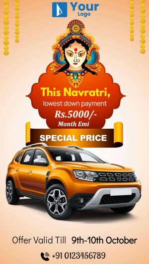 Navratri car offer with a goddess Durga image and car promotion