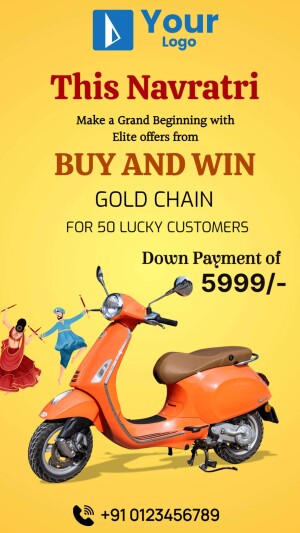 Navratri promotional banner with scooter and gold chain offer