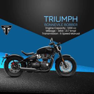 Black Triumph Bonneville Bobber motorcycle with specifications
