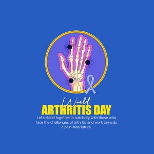 Illustration of a hand with arthritis awareness ribbon and text for World Arthritis Day