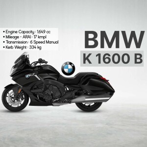 Black BMW K 1600 B motorcycle with specifications