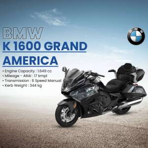 Black BMW K 1600 Grand America motorcycle with specifications