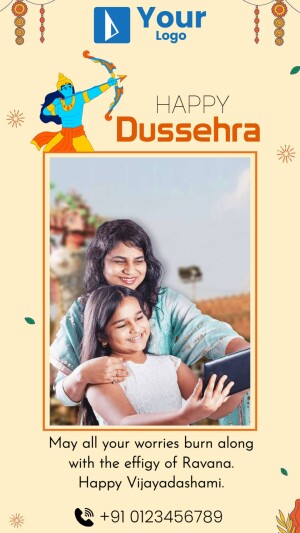 Image of a mother and daughter taking a selfie with a Dussehra themed background.