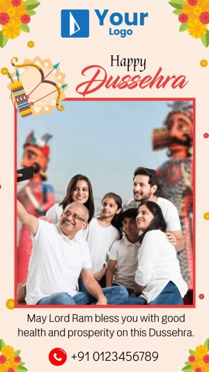 Family taking a selfie during Dussehra celebrations with a festive background.