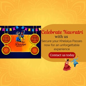 Navratri event advertisement with passes and dancers