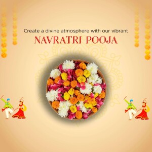 Navratri Pooja with floral arrangement and traditional dancers