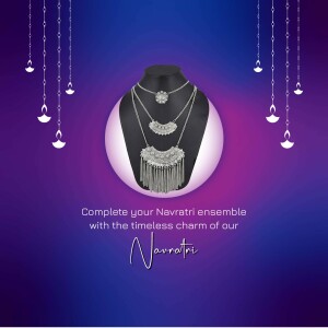 Silver jewelry set displayed on a mannequin for Navratri festival