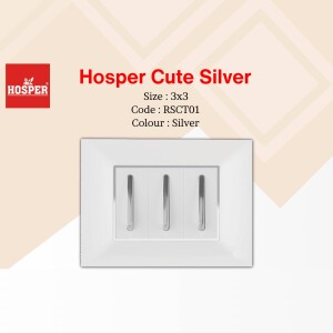 White HOSPER Cute Silver 3x3 switch plate with three toggle switches