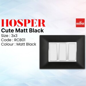 HOSPER Cute Matt Black 3x3 switch plate with code RCB01