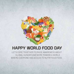A heart shape made of various foods with the text 'Happy World Food Day'