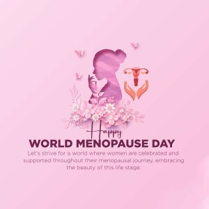 Illustration depicting a woman's silhouette filled with floral designs and a uterus, celebrating World Menopause Day.
