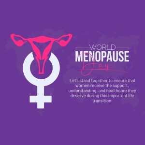 Illustration for World Menopause Day featuring a uterus and female symbol.