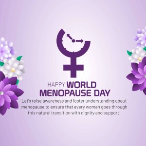 World Menopause Day awareness graphic with female symbol and flowers