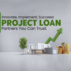 Image depicting a project loan with a house, money, and growth arrow.