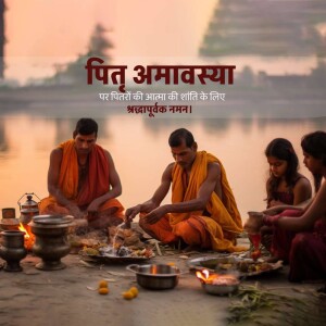 Indian family performing Pitru Amavasya rituals by a river.