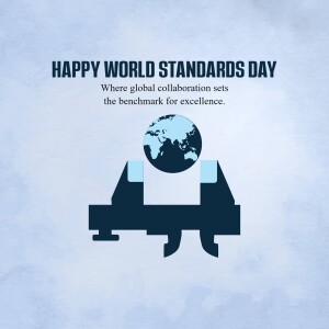 World Standards Day graphic with a globe held by hands representing standards.
