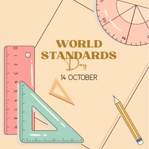 Illustration for World Standards Day featuring drafting tools and text.